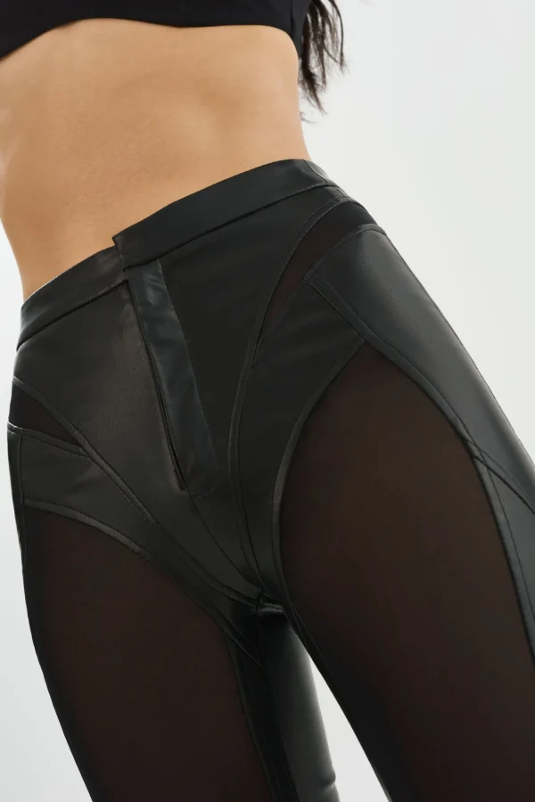 LAMARQUE Pants&Shorts | CELICIA | Faux Leather Mesh Leggings Black