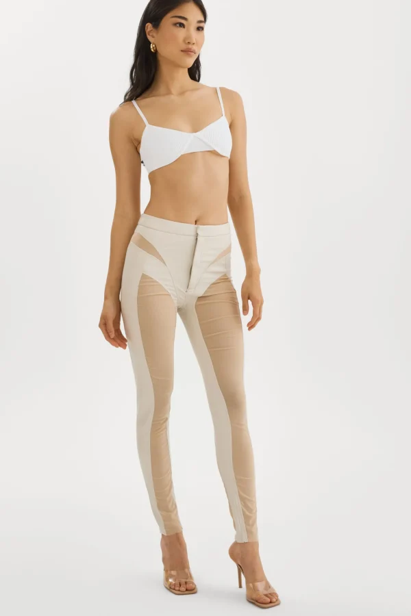 LAMARQUE Pants&Shorts | CELICIA | Faux Leather Mesh Leggings Bone