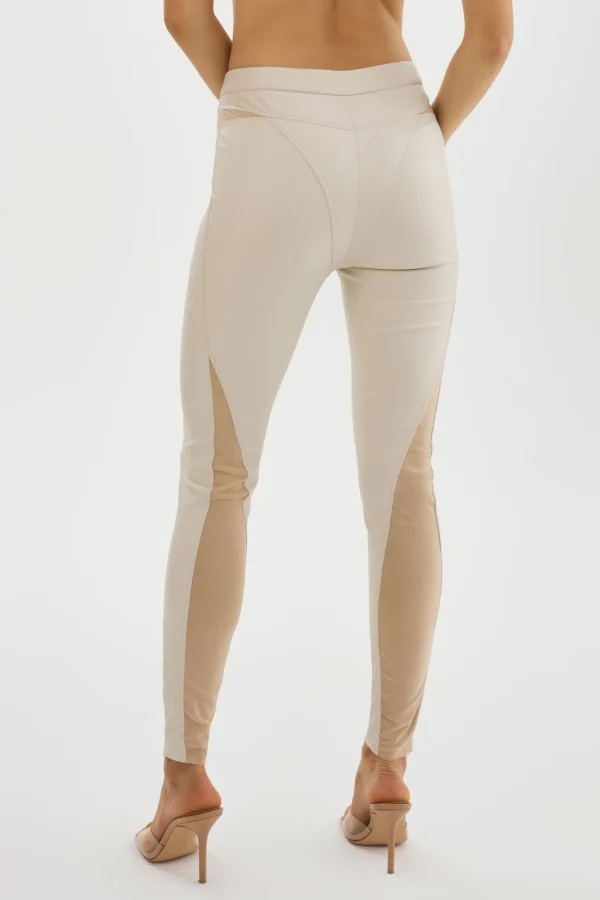 LAMARQUE Pants&Shorts | CELICIA | Faux Leather Mesh Leggings Bone
