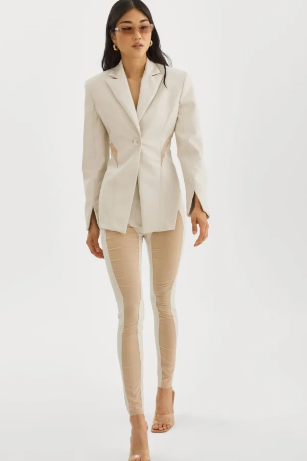 LAMARQUE Pants&Shorts | CELICIA | Faux Leather Mesh Leggings Bone