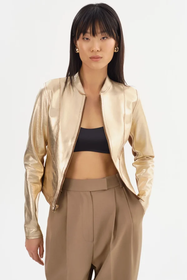 LAMARQUE Leather Jackets | CHAPIN | Reversible Leather Bomber Luggage/Gold