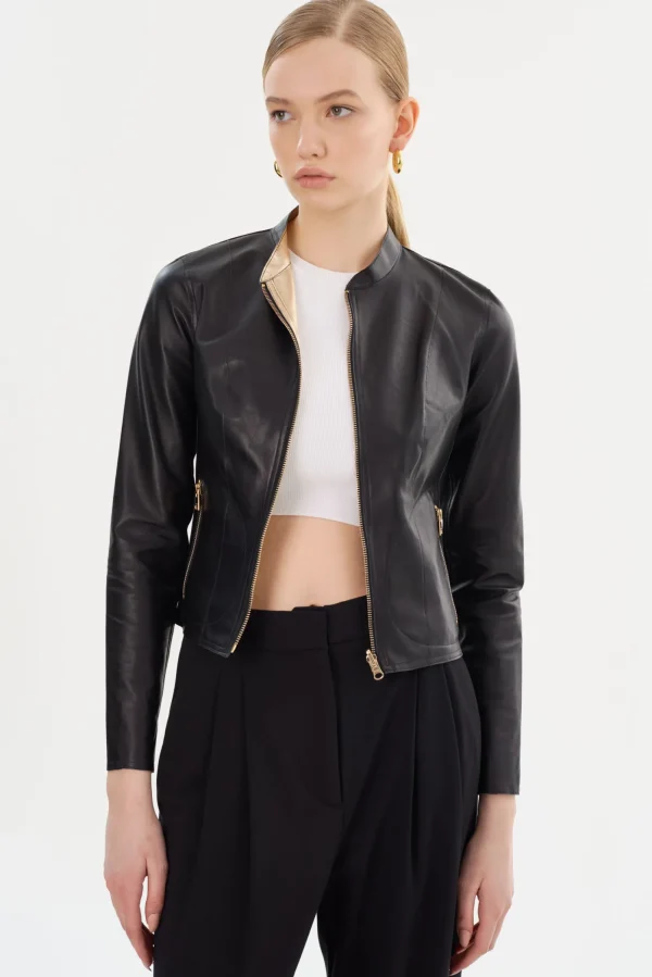 LAMARQUE Leather Jackets | CHAPIN | Reversible Leather Bomber Black/Gold