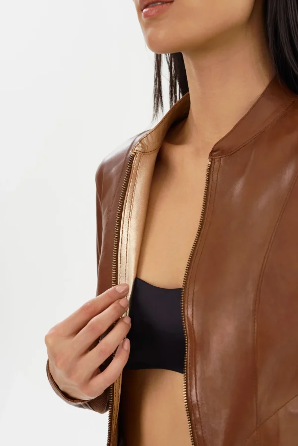 LAMARQUE Leather Jackets | CHAPIN | Reversible Leather Bomber Luggage/Gold