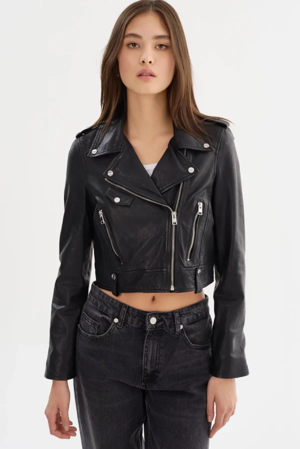 LAMARQUE Leather Jackets | CIARA | Cropped Leather Biker Jacket Black