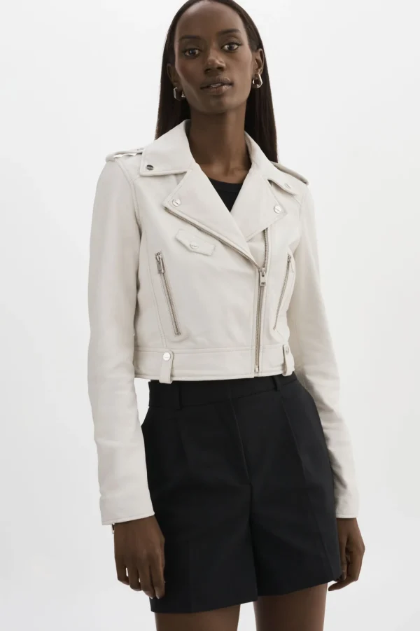 LAMARQUE Leather Jackets | CIARA | Cropped Leather Biker Jacket White
