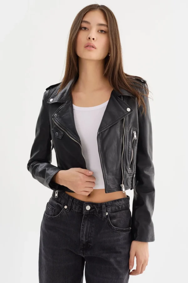 LAMARQUE Leather Jackets | CIARA | Cropped Leather Biker Jacket Black