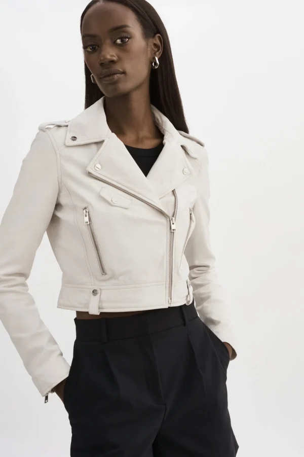 LAMARQUE Leather Jackets | CIARA | Cropped Leather Biker Jacket White
