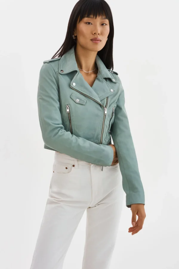 LAMARQUE Leather Jackets | CIARA | Cropped Leather Biker Jacket Eucalyptus