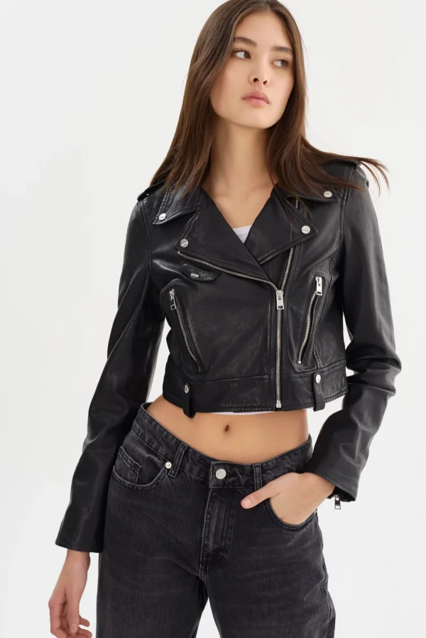 LAMARQUE Leather Jackets | CIARA | Cropped Leather Biker Jacket Black