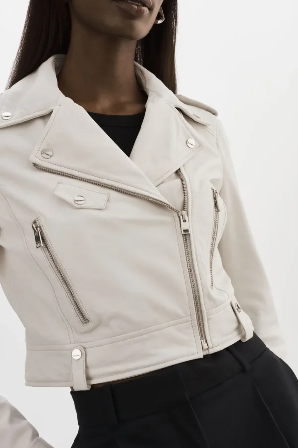LAMARQUE Leather Jackets | CIARA | Cropped Leather Biker Jacket White