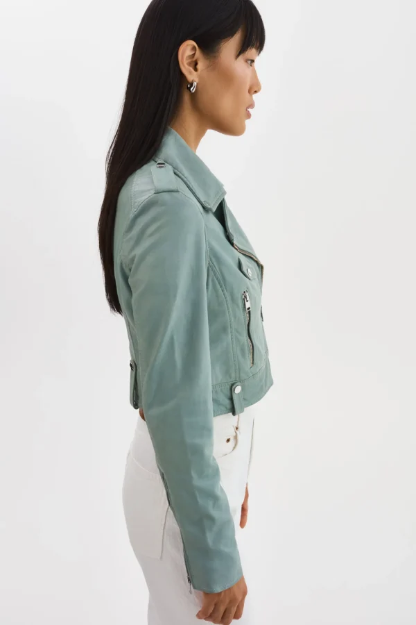 LAMARQUE Leather Jackets | CIARA | Cropped Leather Biker Jacket Eucalyptus