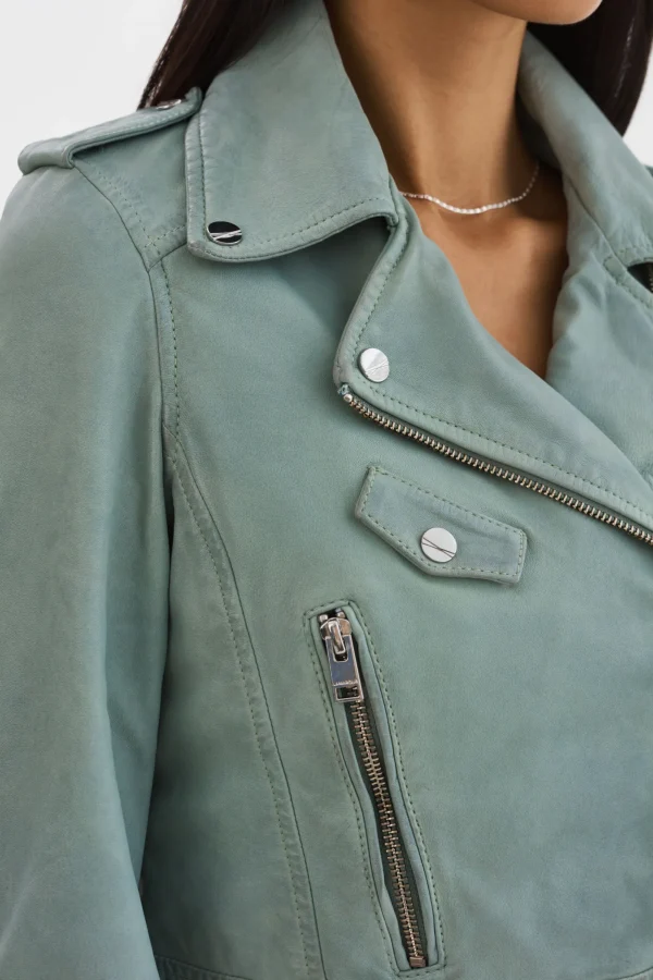 LAMARQUE Leather Jackets | CIARA | Cropped Leather Biker Jacket Eucalyptus