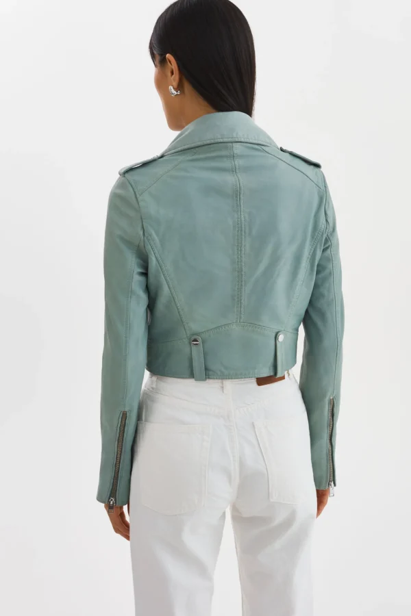 LAMARQUE Leather Jackets | CIARA | Cropped Leather Biker Jacket Eucalyptus