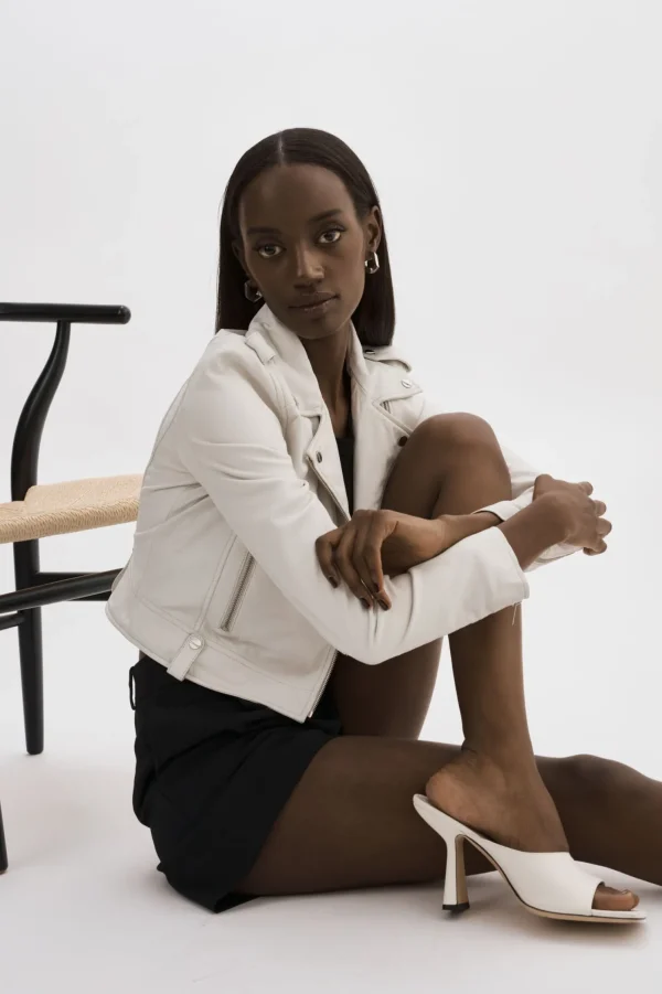 LAMARQUE Leather Jackets | CIARA | Cropped Leather Biker Jacket White
