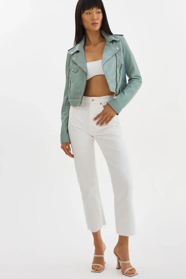 LAMARQUE Leather Jackets | CIARA | Cropped Leather Biker Jacket Eucalyptus