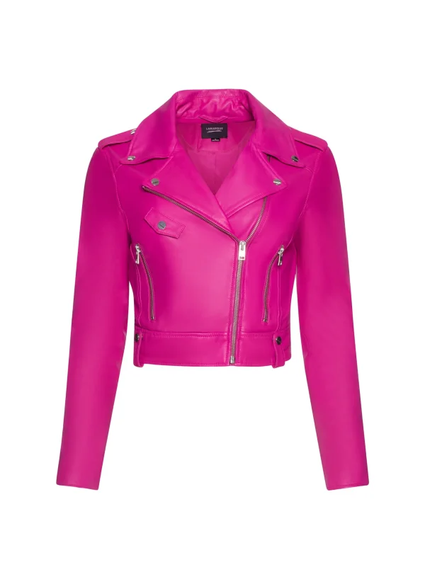 LAMARQUE Leather Jackets | CIARA | Cropped Leather Biker Jacket Fuchsia
