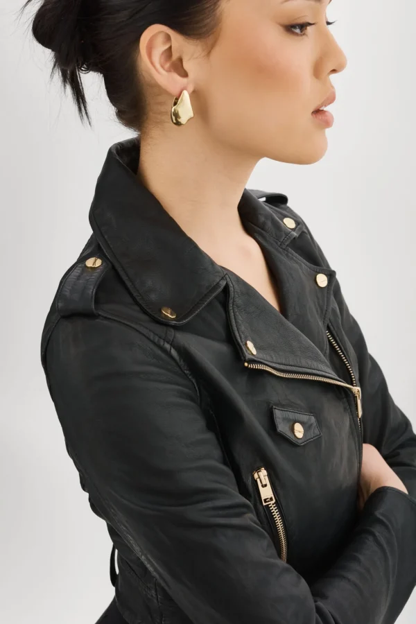 LAMARQUE Leather Jackets | CIARA GOLD | Cropped Leather Biker Jacket Black