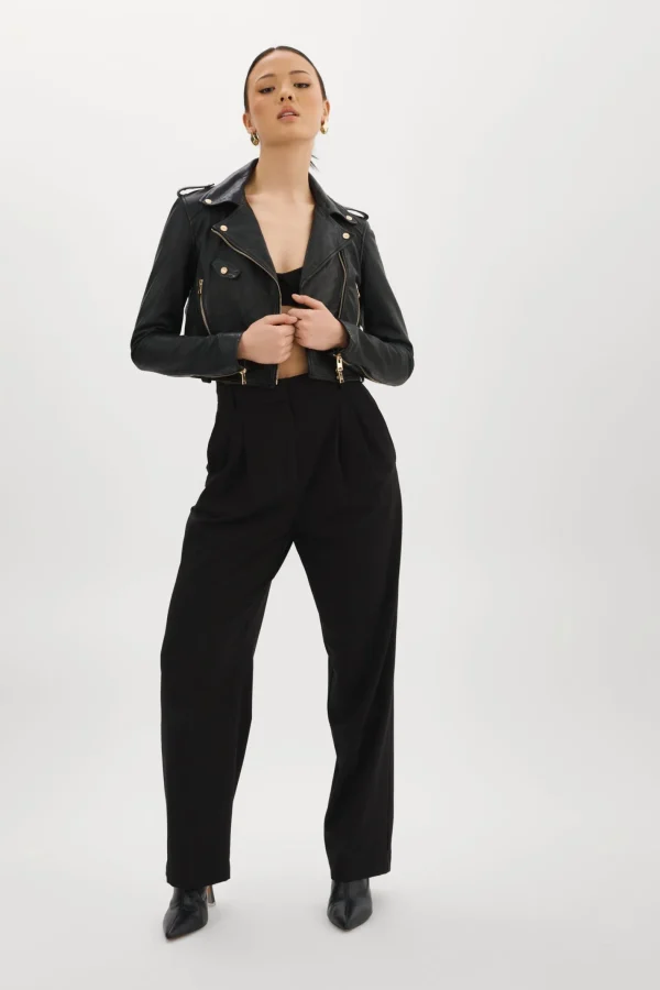 LAMARQUE Leather Jackets | CIARA GOLD | Cropped Leather Biker Jacket Black