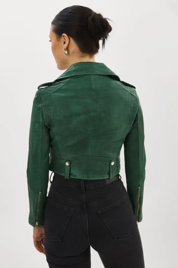 LAMARQUE Leather Jackets | CIARA GOLD | Cropped Leather Biker Jacket Bottle Green