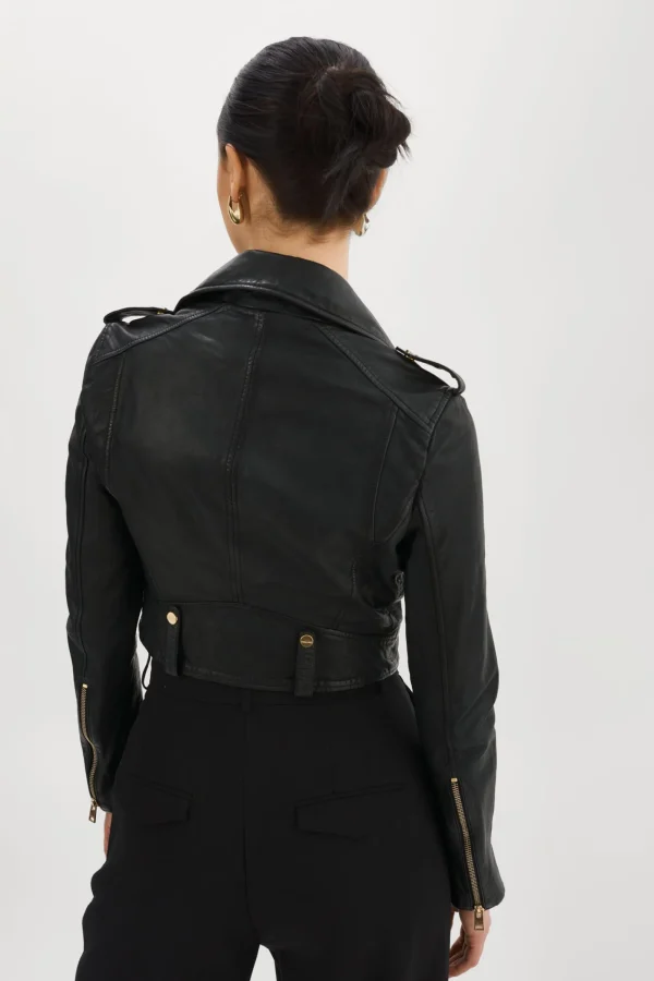 LAMARQUE Leather Jackets | CIARA GOLD | Cropped Leather Biker Jacket Black