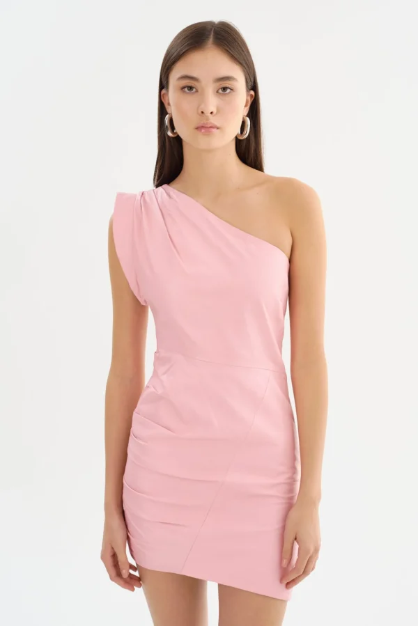 LAMARQUE Dresses | COREY | One Shoulder Leather Dress Orchid Pink