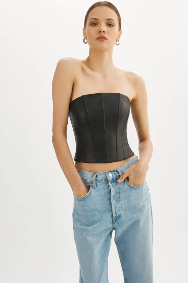 LAMARQUE Tops | DAVINA | Leather Bustier Black
