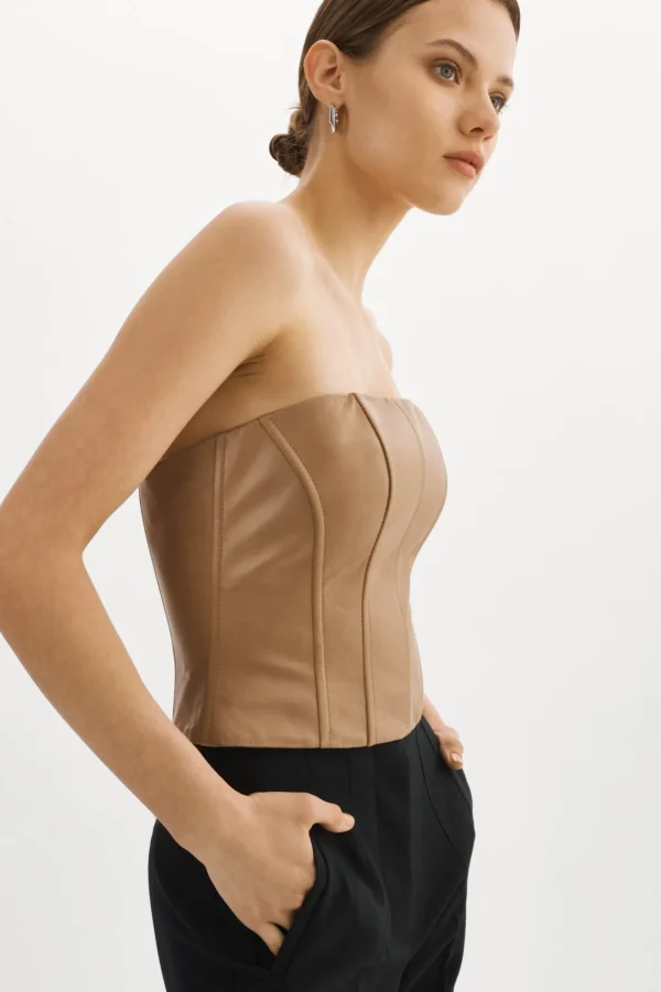 LAMARQUE Tops | DAVINA | Leather Bustier Sesame