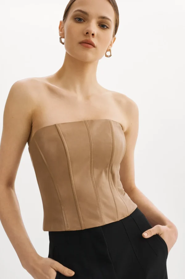 LAMARQUE Tops | DAVINA | Leather Bustier Sesame