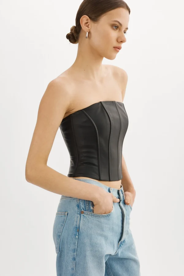 LAMARQUE Tops | DAVINA | Leather Bustier Black