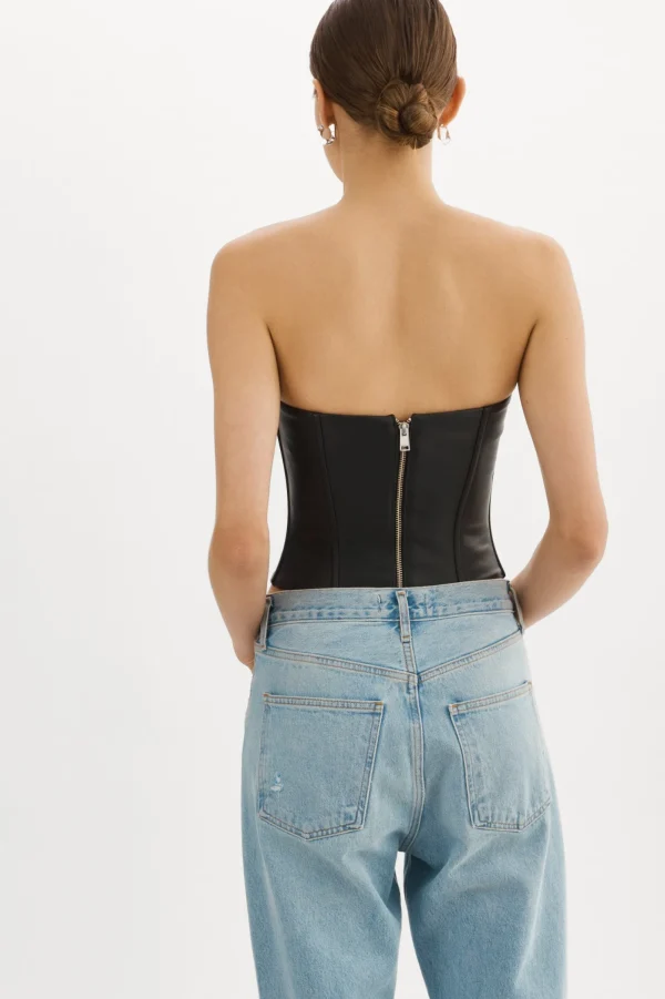 LAMARQUE Tops | DAVINA | Leather Bustier Black