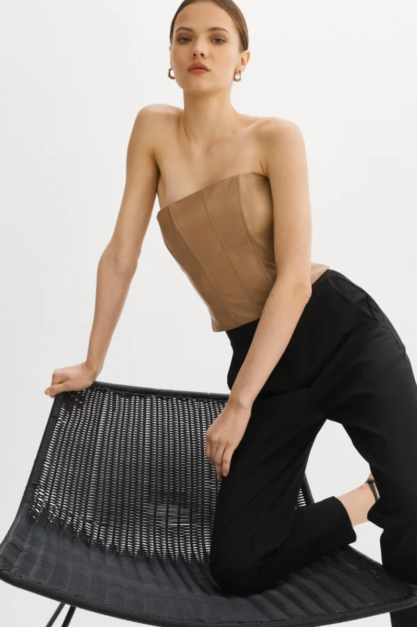 LAMARQUE Tops | DAVINA | Leather Bustier Sesame
