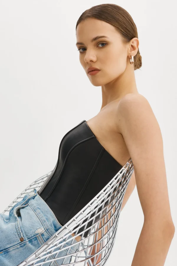 LAMARQUE Tops | DAVINA | Leather Bustier Black