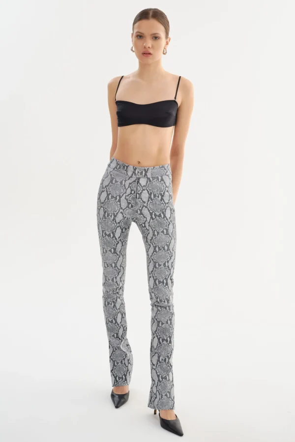 LAMARQUE Pants&Shorts | DAWN | Stretch Leather Pants Slate Snake Print