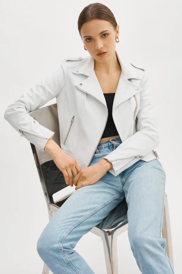 LAMARQUE Leather Jackets | DONNA | Iconic Leather Biker Jacket White