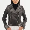 LAMARQUE Leather Jackets | DONNA | Iconic Leather Biker Jacket Fossil Grey