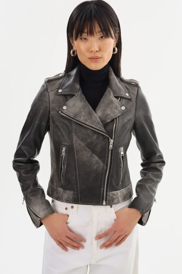 LAMARQUE Leather Jackets | DONNA | Iconic Leather Biker Jacket Fossil Grey