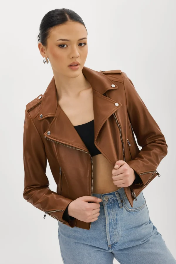 LAMARQUE Leather Jackets | DONNA | Iconic Leather Biker Jacket Luggage