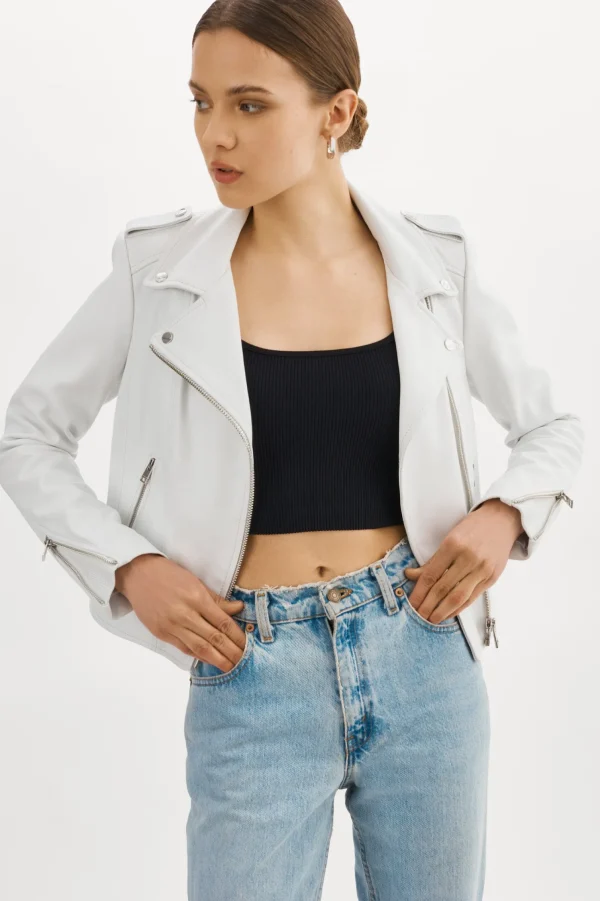 LAMARQUE Leather Jackets | DONNA | Iconic Leather Biker Jacket White