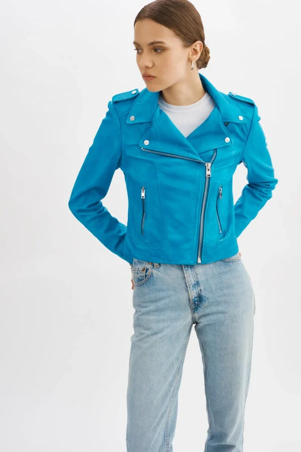 LAMARQUE Leather Jackets | DONNA | Iconic Leather Biker Jacket Faded Jean