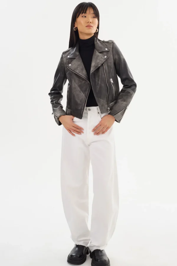 LAMARQUE Leather Jackets | DONNA | Iconic Leather Biker Jacket Fossil Grey