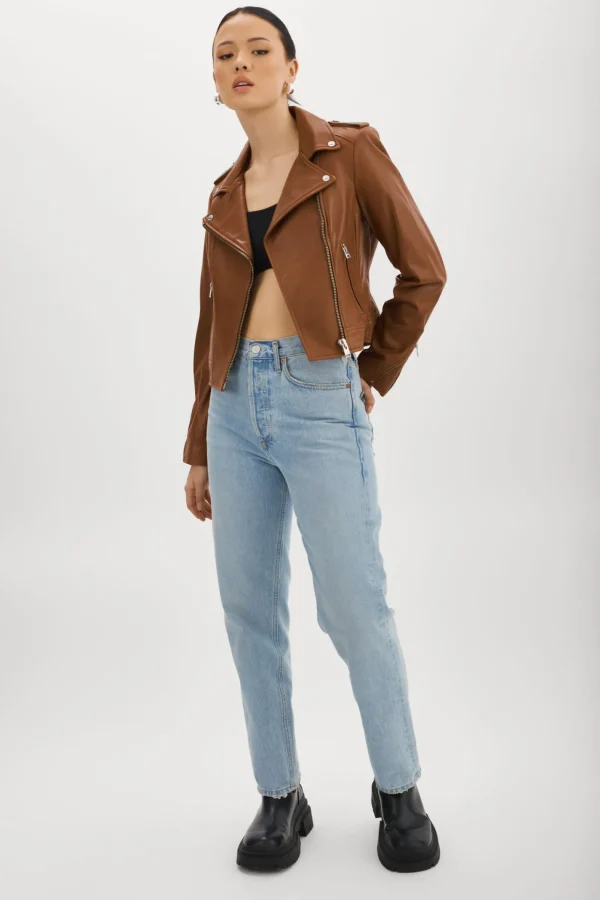 LAMARQUE Leather Jackets | DONNA | Iconic Leather Biker Jacket Luggage