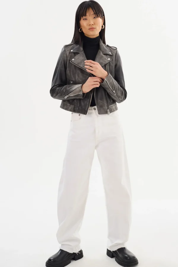 LAMARQUE Leather Jackets | DONNA | Iconic Leather Biker Jacket Fossil Grey