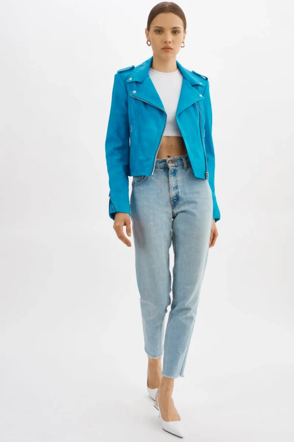 LAMARQUE Leather Jackets | DONNA | Iconic Leather Biker Jacket Faded Jean