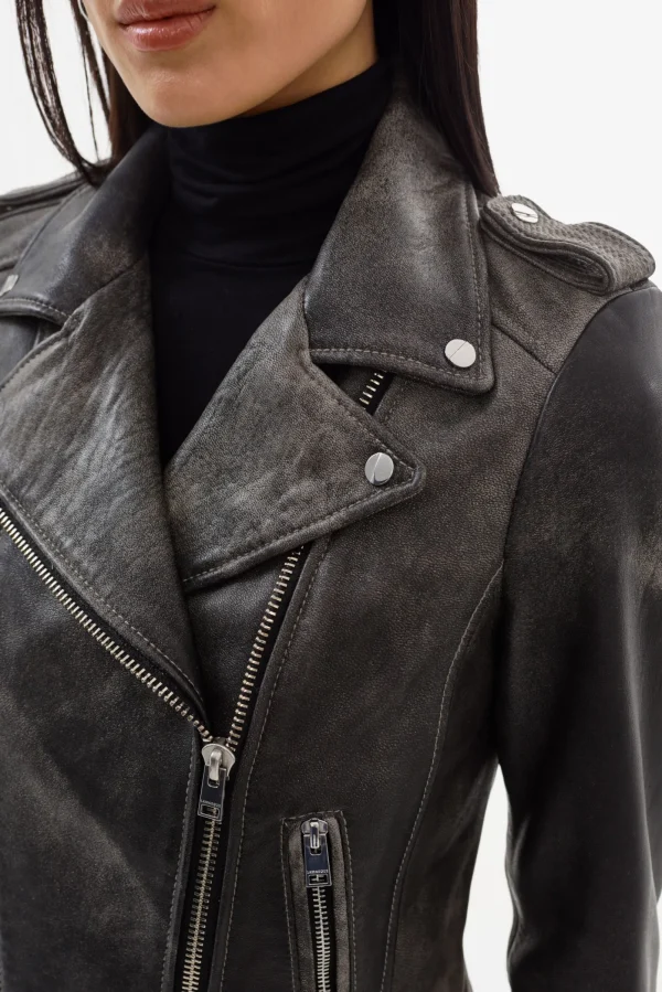 LAMARQUE Leather Jackets | DONNA | Iconic Leather Biker Jacket Fossil Grey