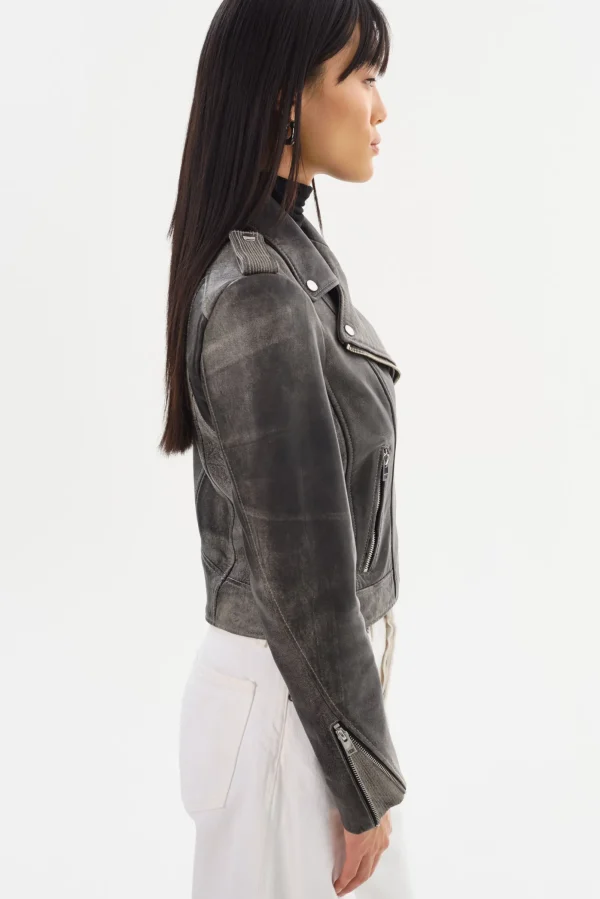LAMARQUE Leather Jackets | DONNA | Iconic Leather Biker Jacket Fossil Grey
