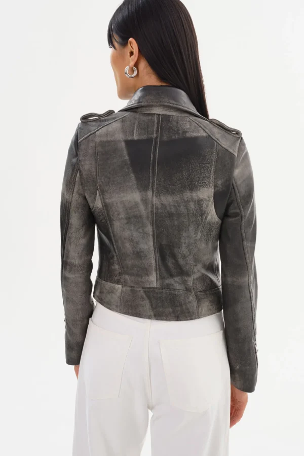 LAMARQUE Leather Jackets | DONNA | Iconic Leather Biker Jacket Fossil Grey
