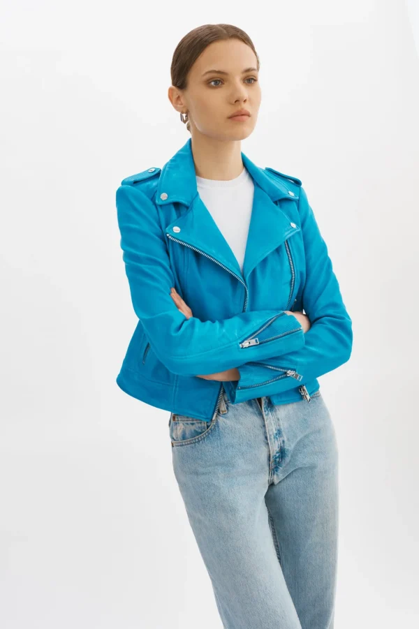 LAMARQUE Leather Jackets | DONNA | Iconic Leather Biker Jacket Faded Jean