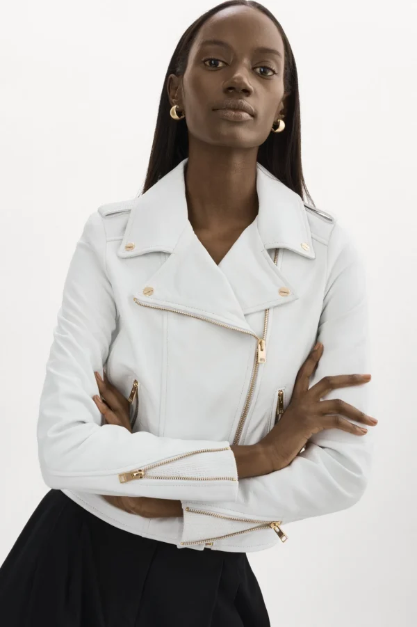 LAMARQUE Leather Jackets | DONNA GOLD | Iconic Leather Biker Jacket White
