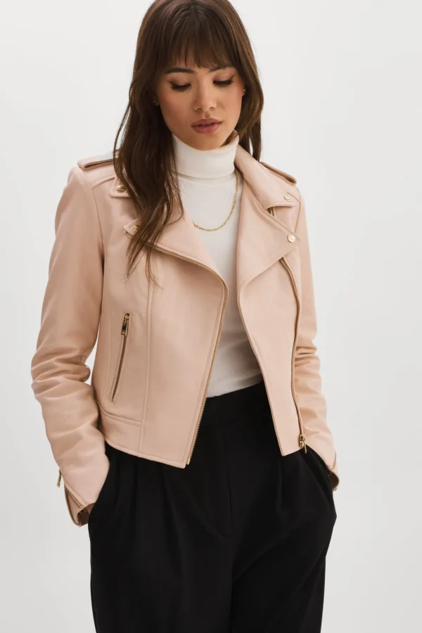 LAMARQUE Leather Jackets | DONNA GOLD | Iconic Leather Biker Jacket Ballet Pink