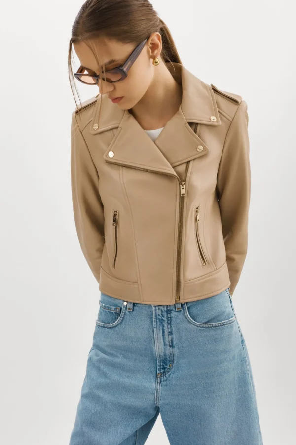 LAMARQUE Leather Jackets | DONNA GOLD | Iconic Leather Biker Jacket Wheat